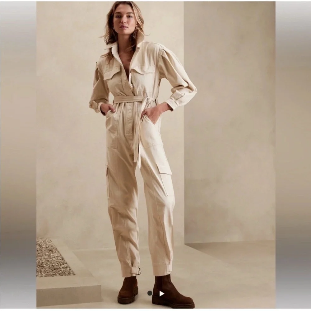 NEW Banana Republic Flightsuit Jumpsuit Beige SMALL Moleskin $190